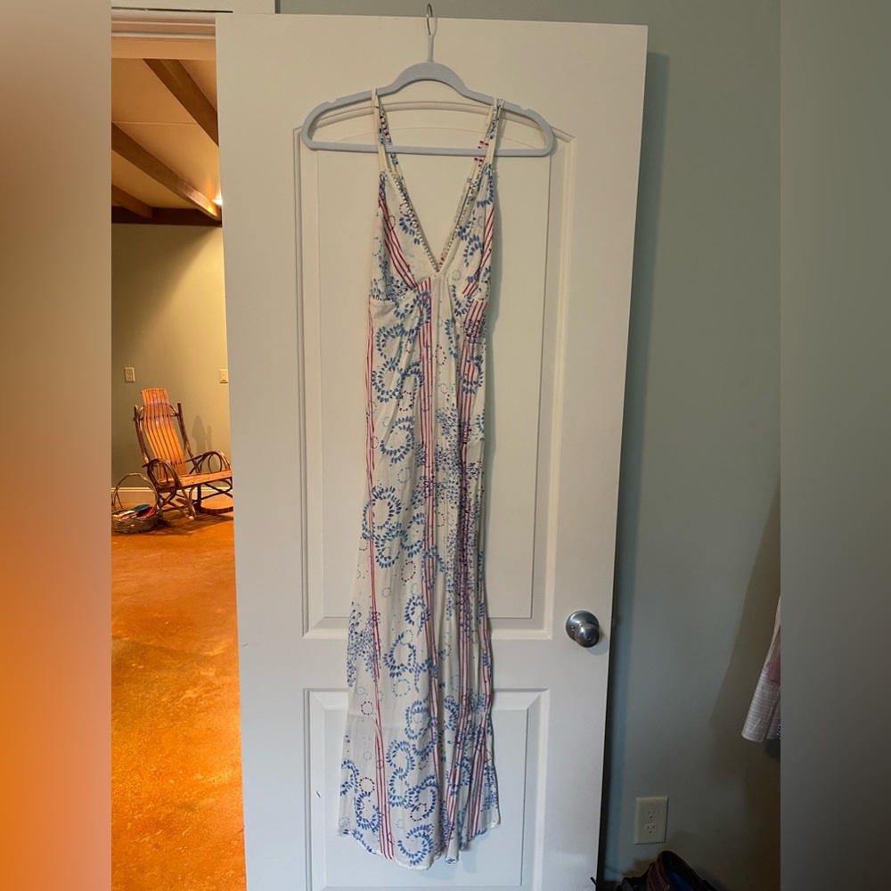 Poupette St Barth long dress elsa open back cream pink ameline XS